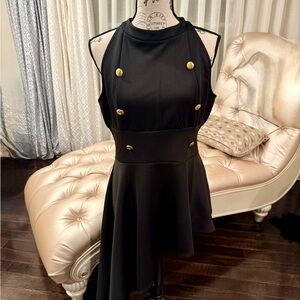 VENUS Black Asymmetrical Dress with Gold Buttons